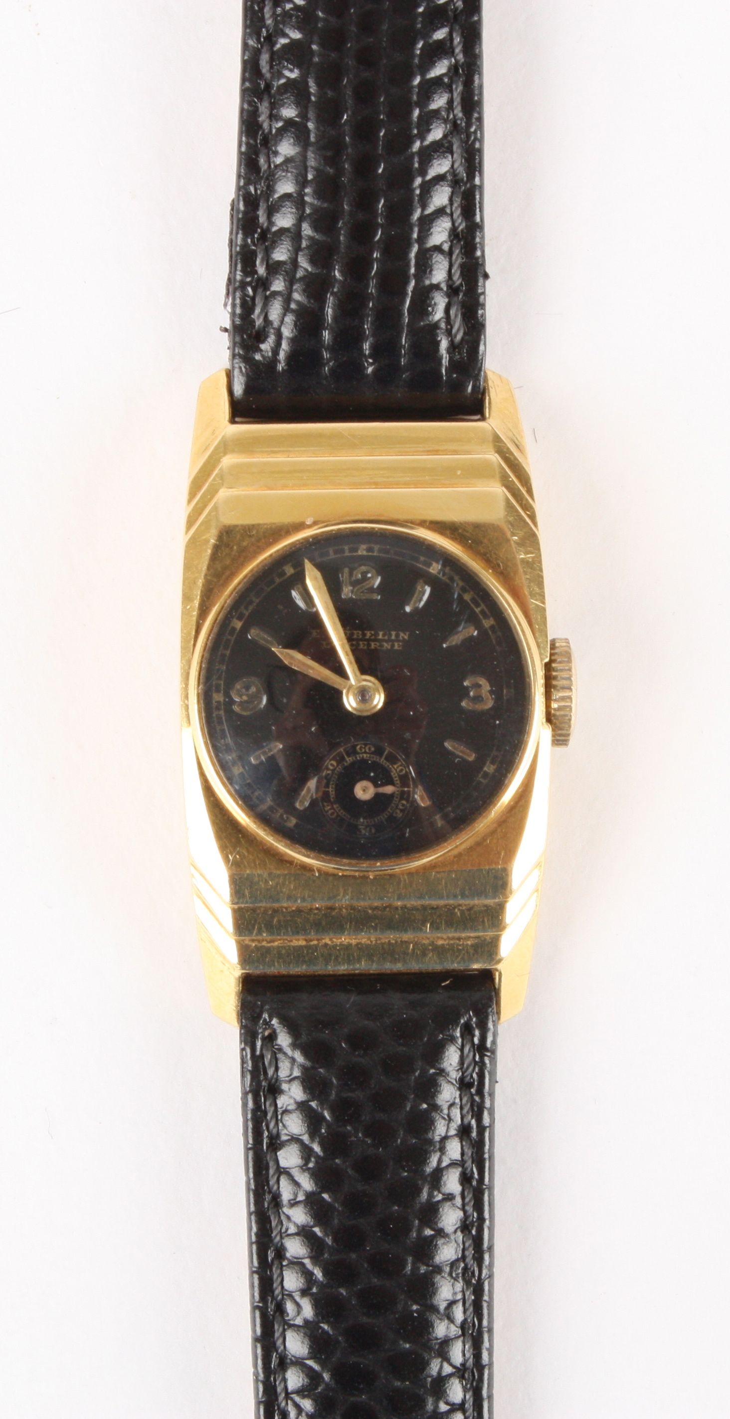 An E. Gübelin 18ct gold Art Deco design dress wrist watch
the black dial signed E. Gübelin - Image 2 of 2