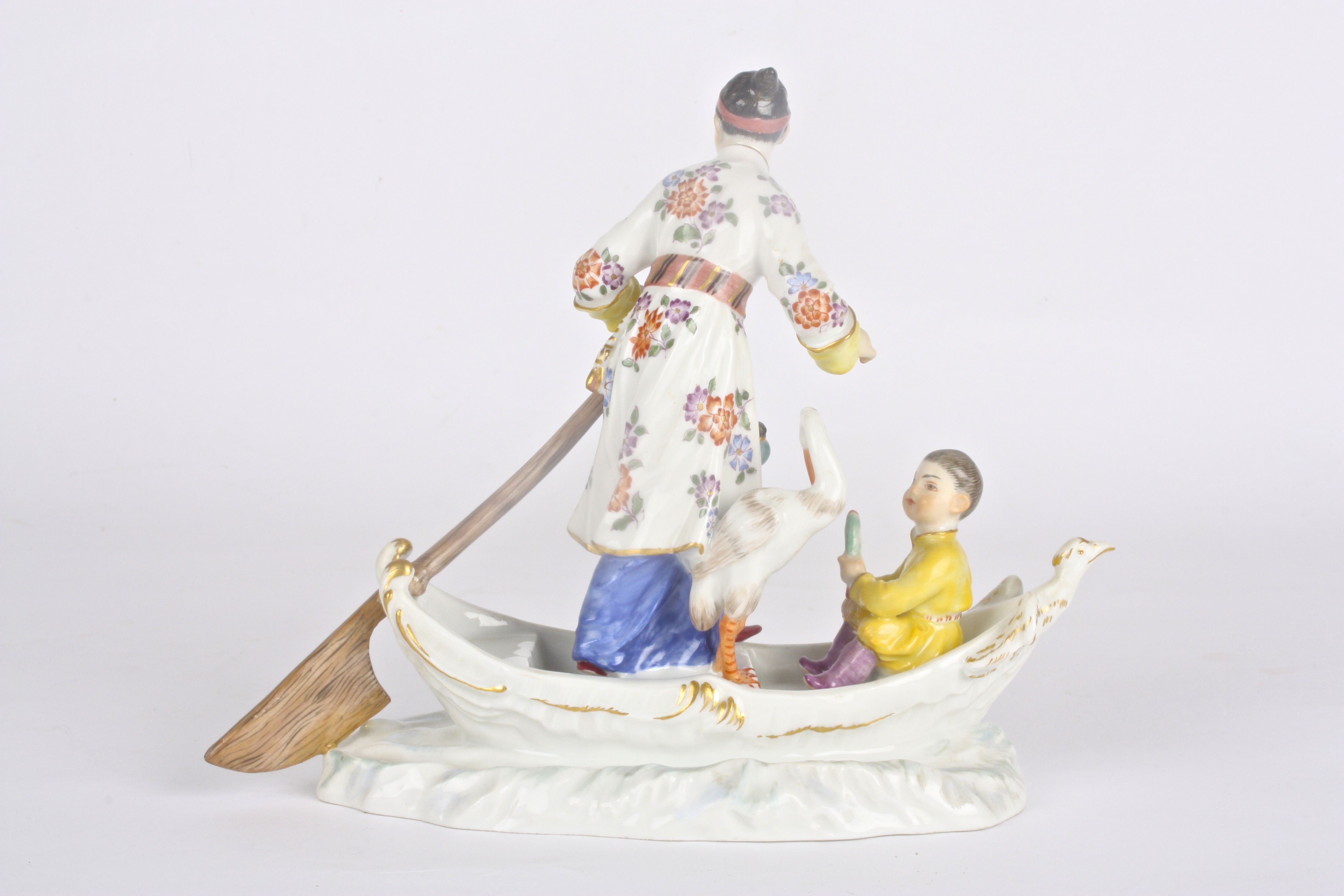 Late 20th Meissen figure group, after Kaendler/Reinicke, modelled as a Chinese lady rowing a boat - Image 3 of 5