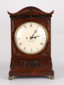 A English mid 19th century George Graham table clockwith 8-inch painted dial signed Geo Graham