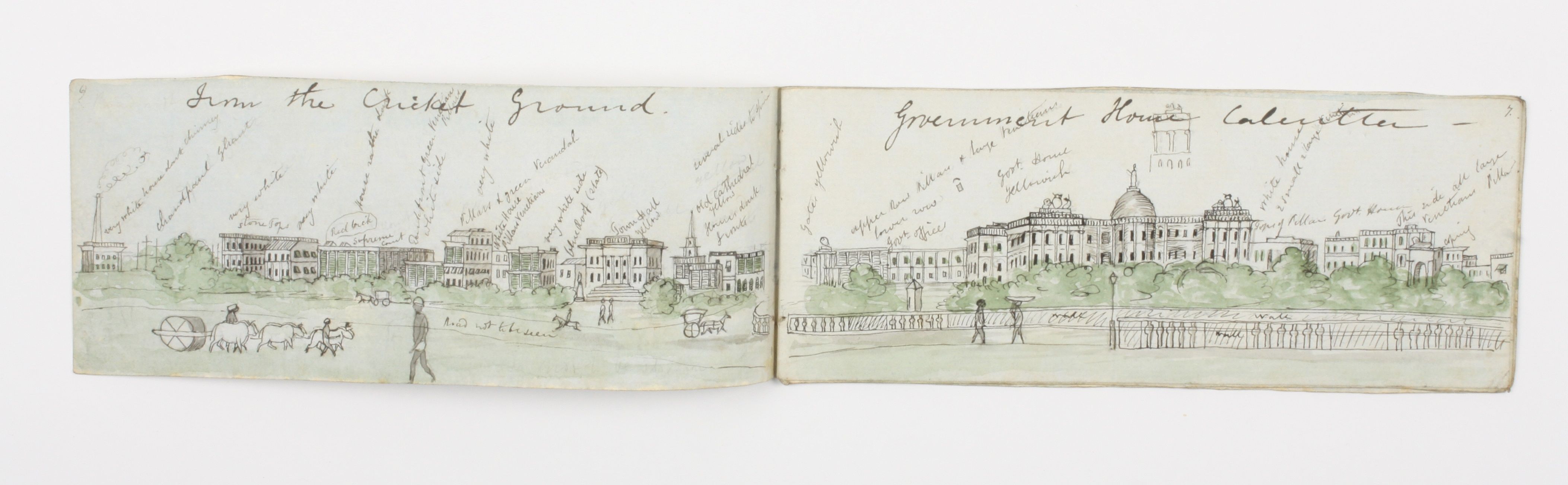 Travel interest: A small watercolour book depicting hand drawn and coloured images of parts of India - Image 2 of 5