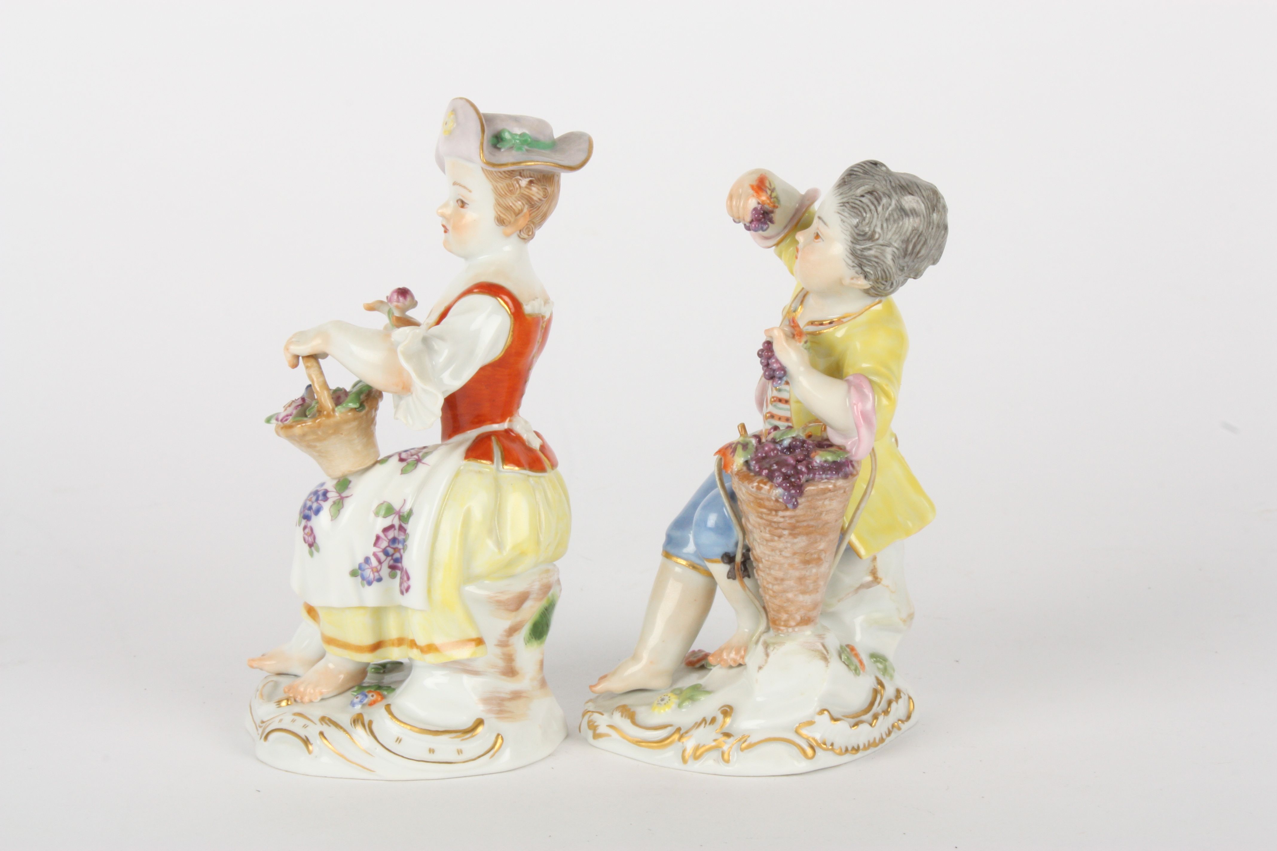 Pair of Late 20th century Gardner Children, figures, after Kaendler, the girl seated with basket - Image 3 of 5