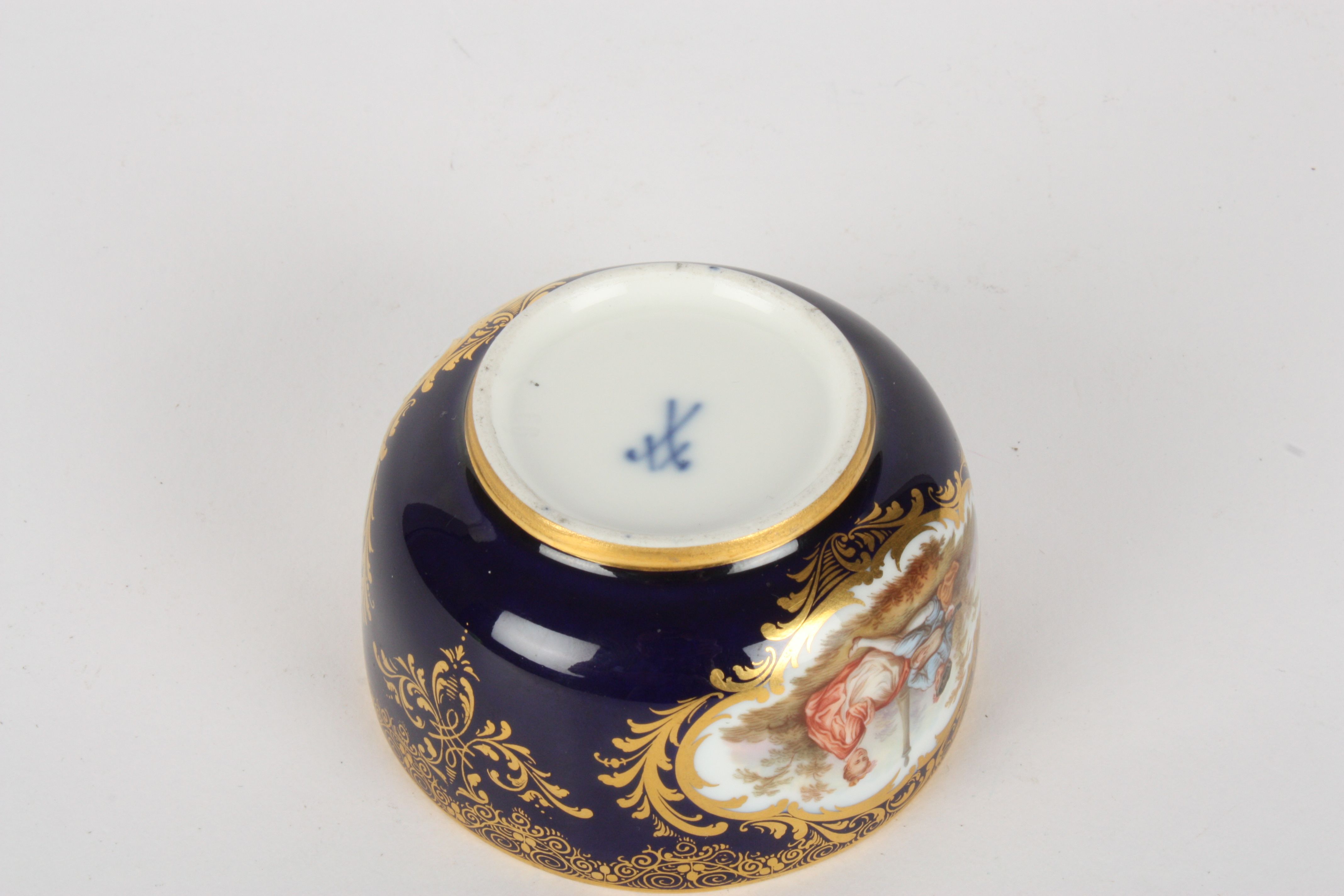 Late 20th century Meissen small sugar bowl, painted with panels of flowers and companion and - Image 3 of 3