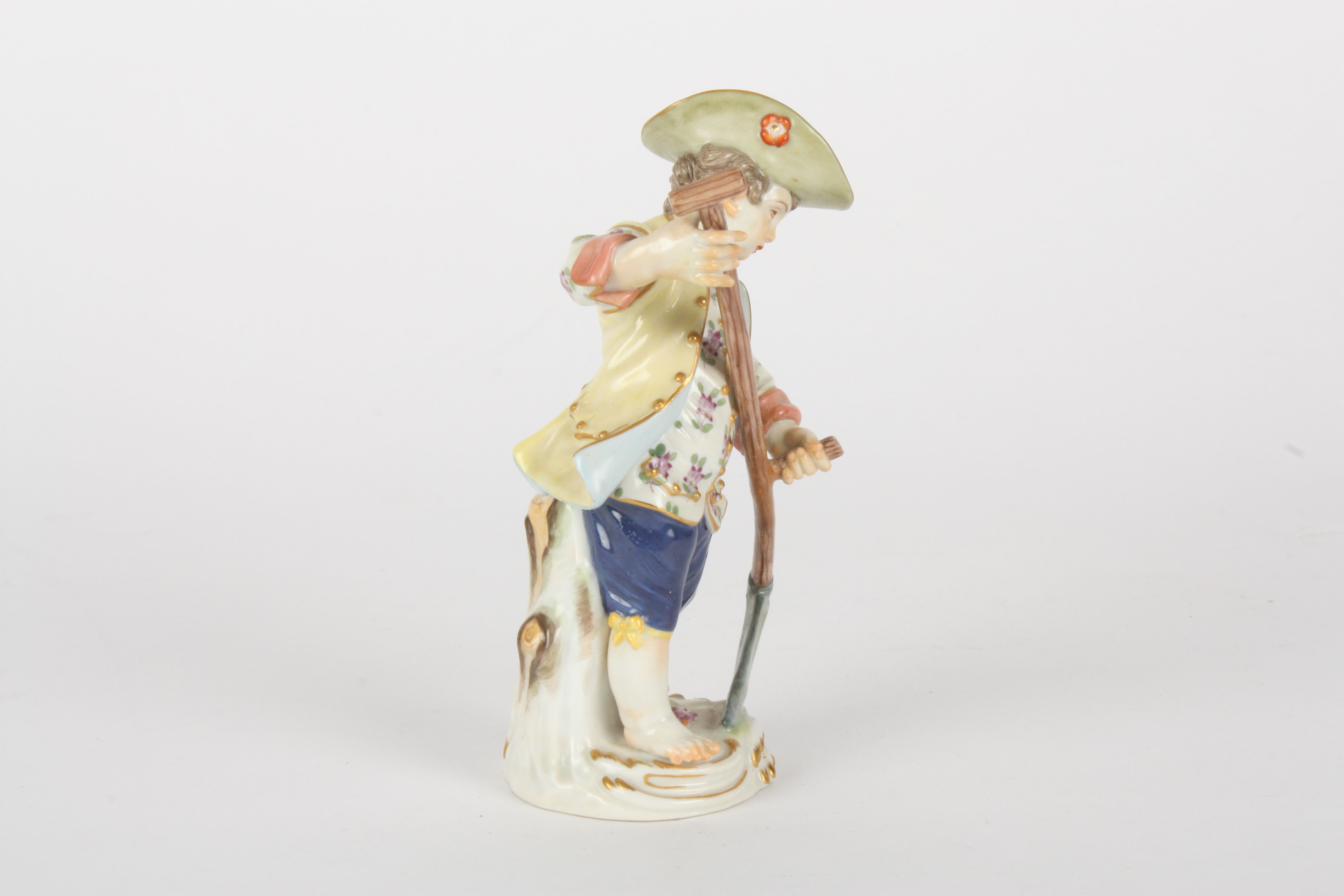 Late 20th century Meissen figure of a gardening boy, after Kaendler, modelled working with a scythe, - Image 4 of 5