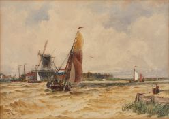 Thomas Bush Hardy (British 1847-1897)Seascape with windmillsigned lower left T. B. Hardy dated and