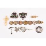 A group of items of assorted jewellery
including a 19th century carved ivory cross mounted with