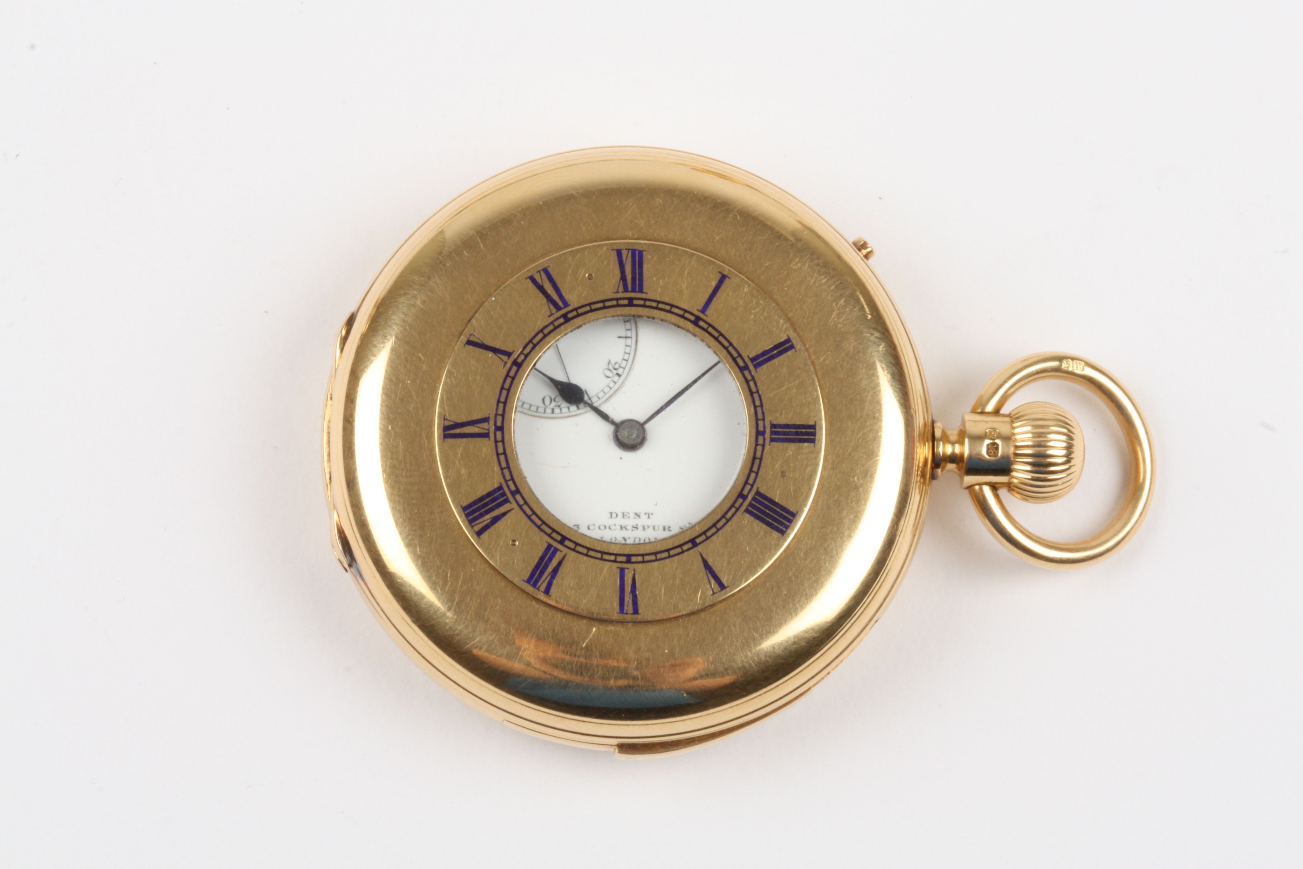 A fine Victorian 18ct gold half hunter quarter repeating pocket watch by Dent of London
hallmarked