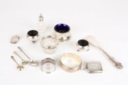 A small collection of assorted silver itemsincluding two salts, a pair of salts, two vesta cases, a