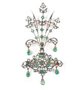 A fine quality early 20th century Indian Maharajah's emerald and diamond 'Kalgi' turban brooch