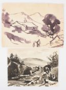 Attributed to Sir John Kyffin Williams (British 1918-2006) Two watercolour sketches of Welsh