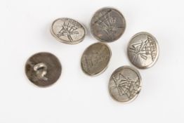 A set of six Dutch silver buttonsengraved with a scene of windmills, 1.75 cm diameter.Condition: