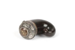 A Scottish horn snuff mullthe hinged lid with cartouche initialled D.D. and dated 1838, with