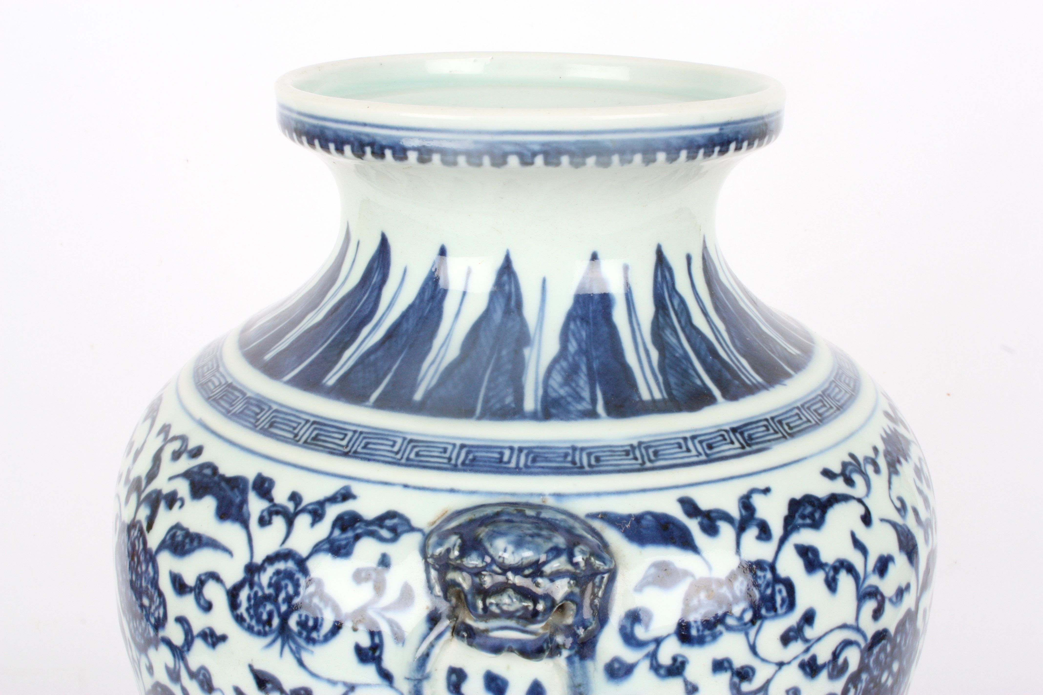 A large late 19th century Chinese blue and white jar
of inverted baluster form, the neck decorated - Image 3 of 4