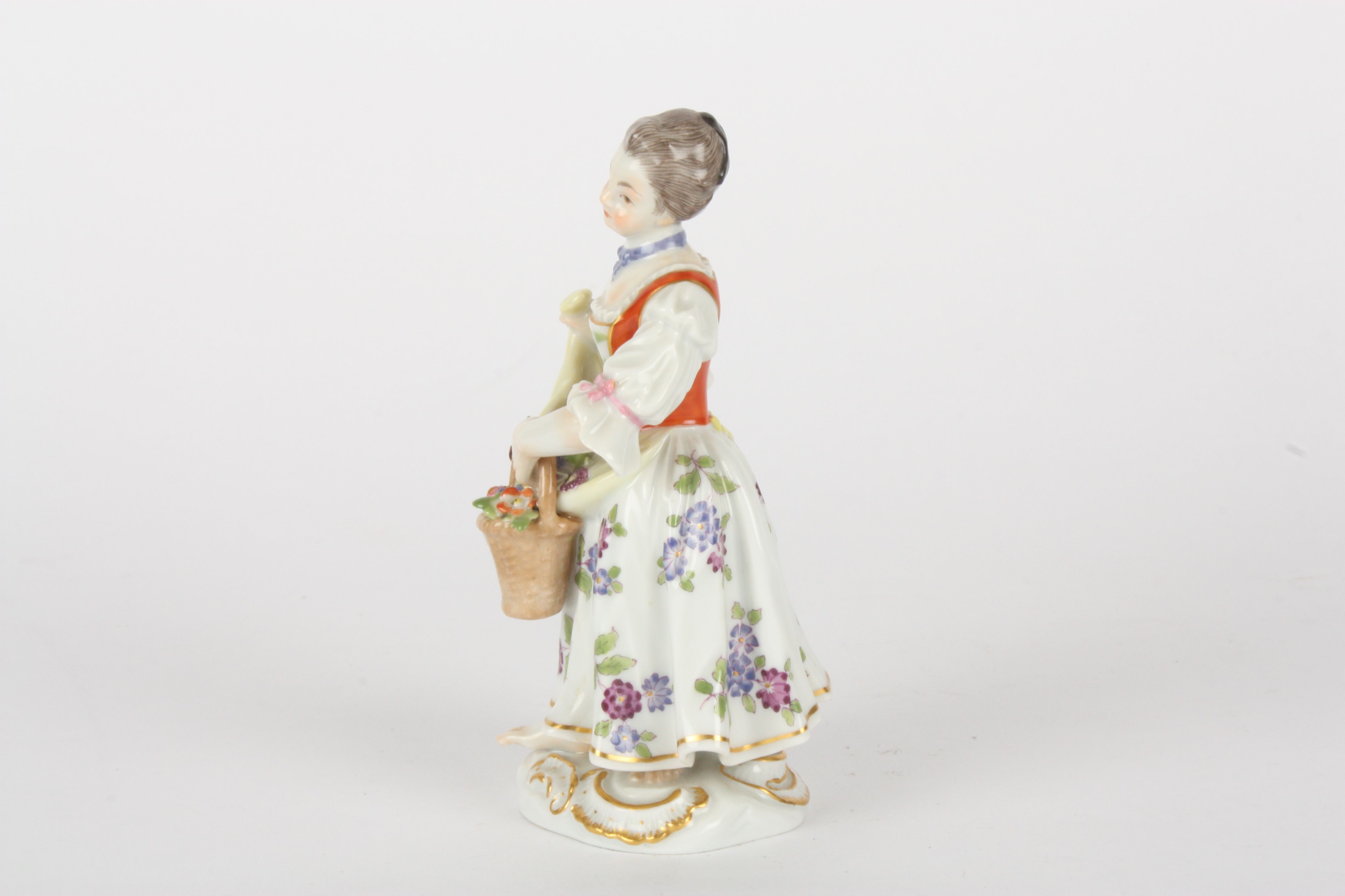 Late 20th century Meissen figure of a gardening girl, after Kaendler, modelled standing holding a - Image 3 of 5