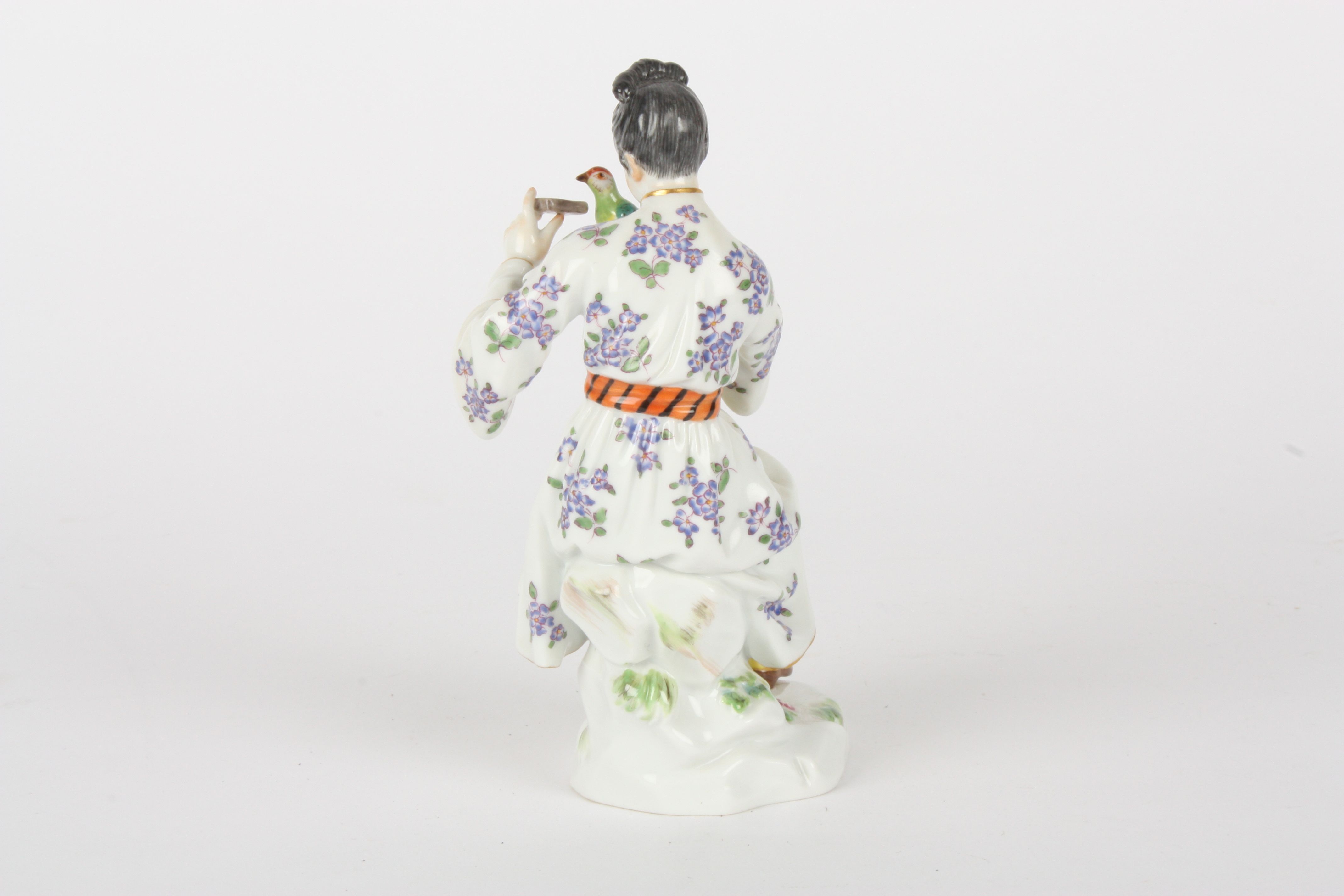 Late 20th century Meissen figure, after Elias Meyer, modelled as a seated Japanese lady feeding an - Image 2 of 5