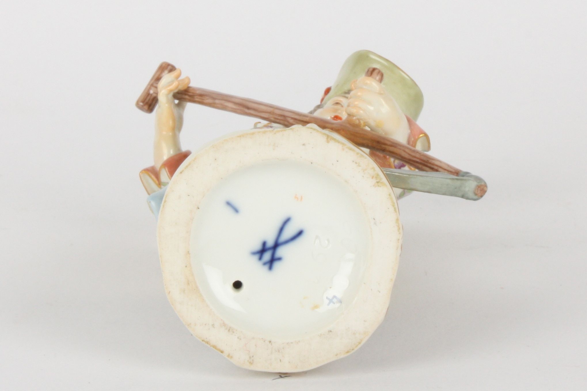 Late 20th century Meissen figure of a gardening boy, after Kaendler, modelled working with a scythe, - Image 5 of 5