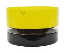 Timo Sarpaneva (1926-2006) for Venini'Tuuli' two tone circular yellow and black vase, Incalmo