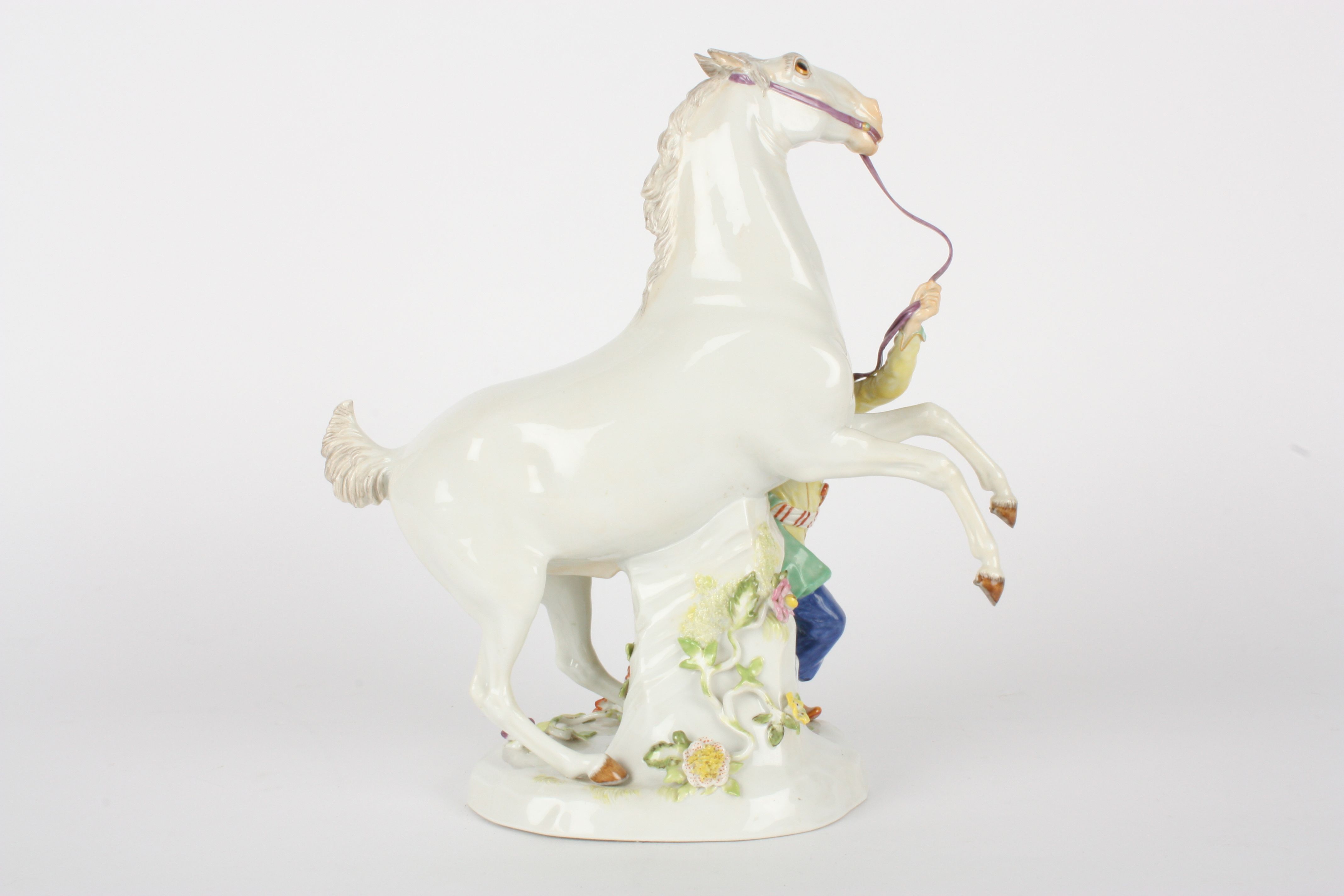 Late 20th century Meissen figure group Turk with Horse, after Kaendler, modelled standing holding - Image 3 of 4