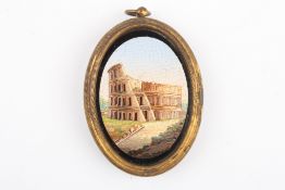 A fine mid 19th century Italian Grand Tour oval micro mosaic miniatureof The Colosseum in Rome,