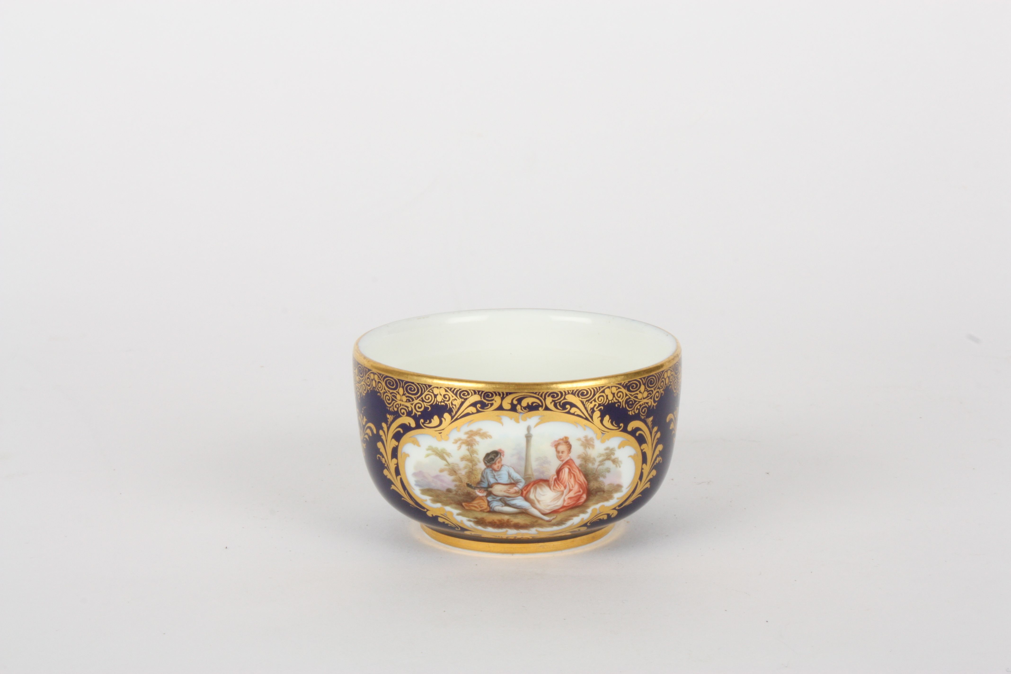 Late 20th century Meissen small sugar bowl, painted with panels of flowers and companion and - Image 2 of 3