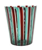 Gio Ponti (1891-1979) for Venini'Canna'small green and red striped beaker/vase, unmarked, height