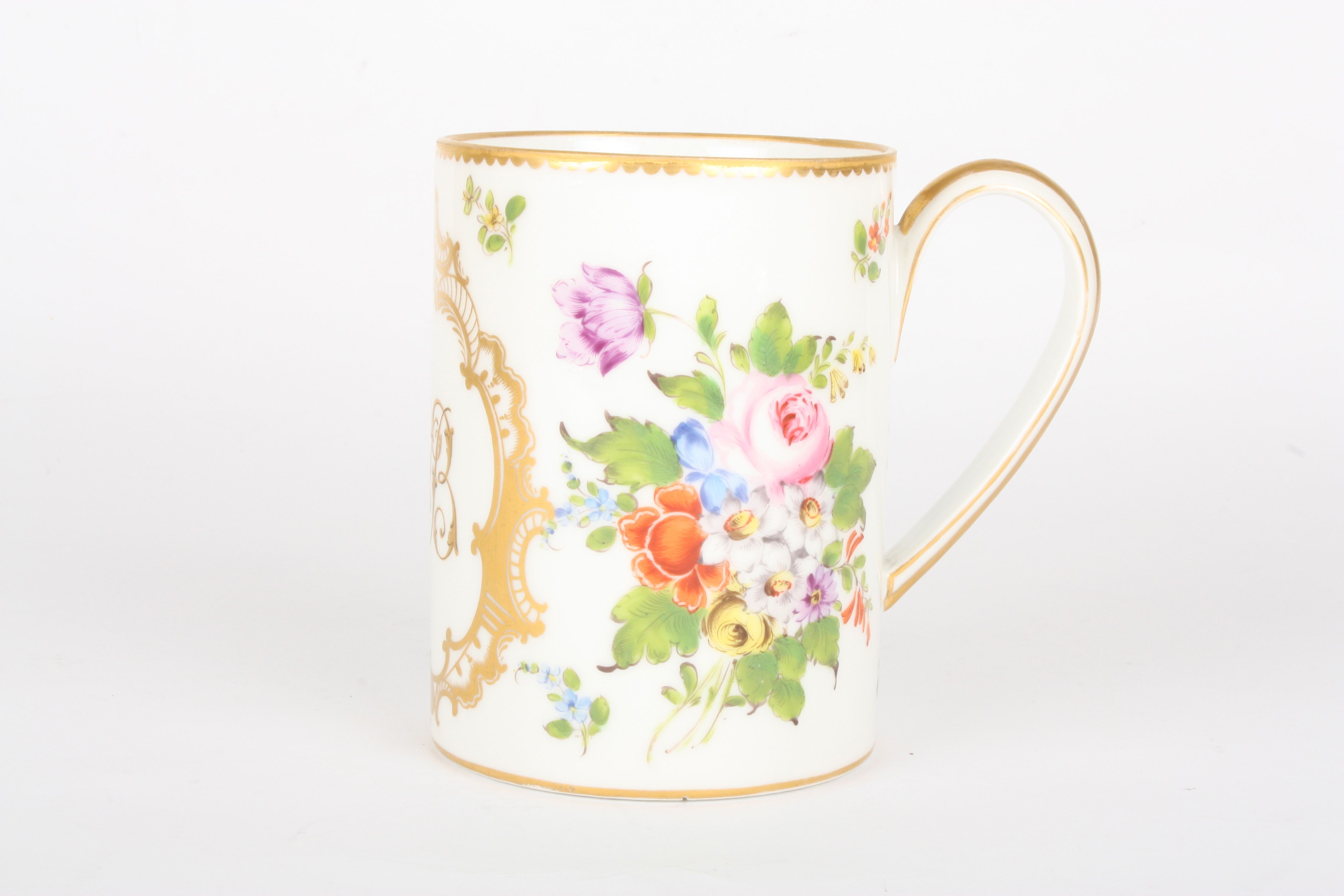 A 19th century Samson of Paris painted porcelain mug,
with central cartouche panel with monogram,