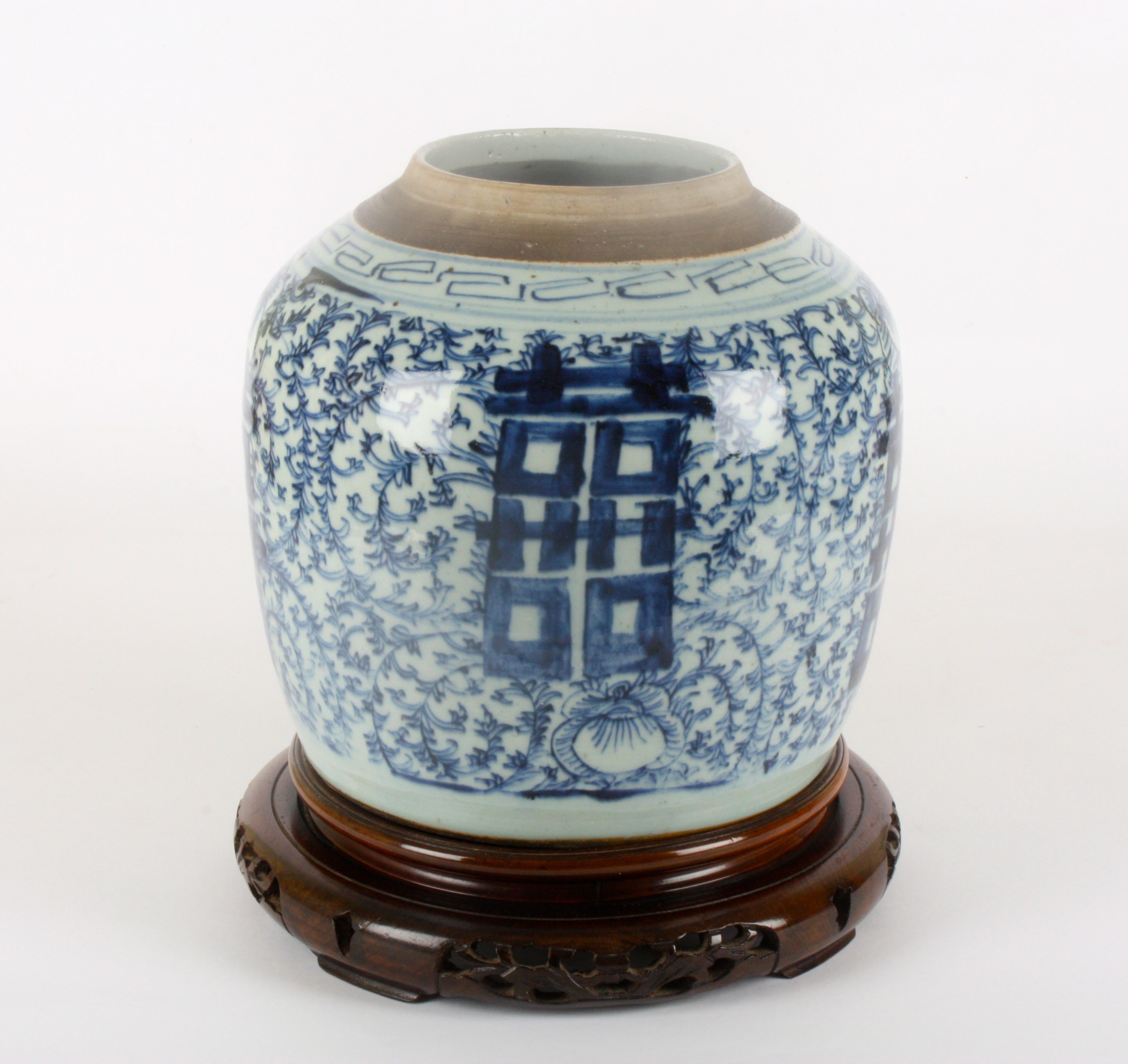 A 19th century Chinese blue and white ginger jar
decorated with large Character marks, surrounded by - Image 2 of 5