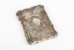 A Victorian embossed silver calling card case, hallmarked London 1899, with vacant cartouche, the