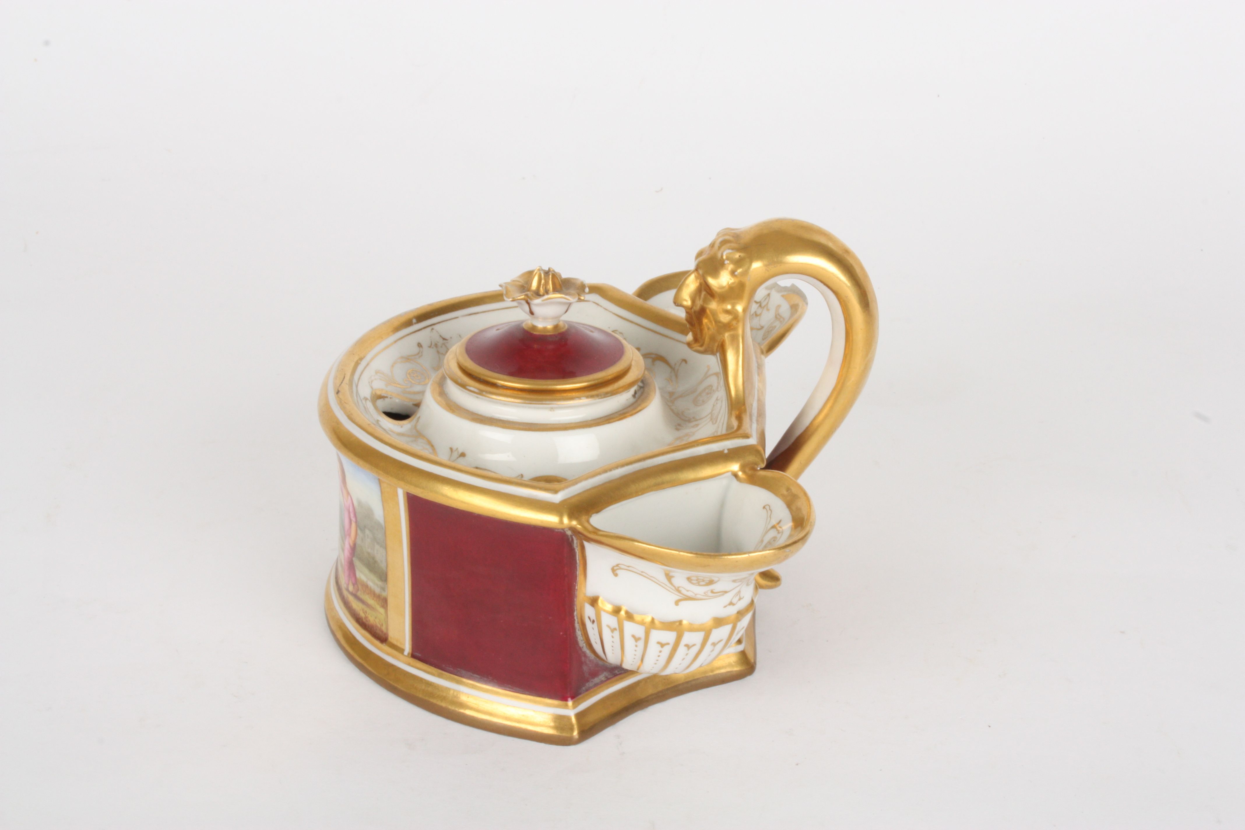 An early 19th century Royal Worcester Flight Barr & Barr porcelain inkwell
with central lidded - Image 2 of 3