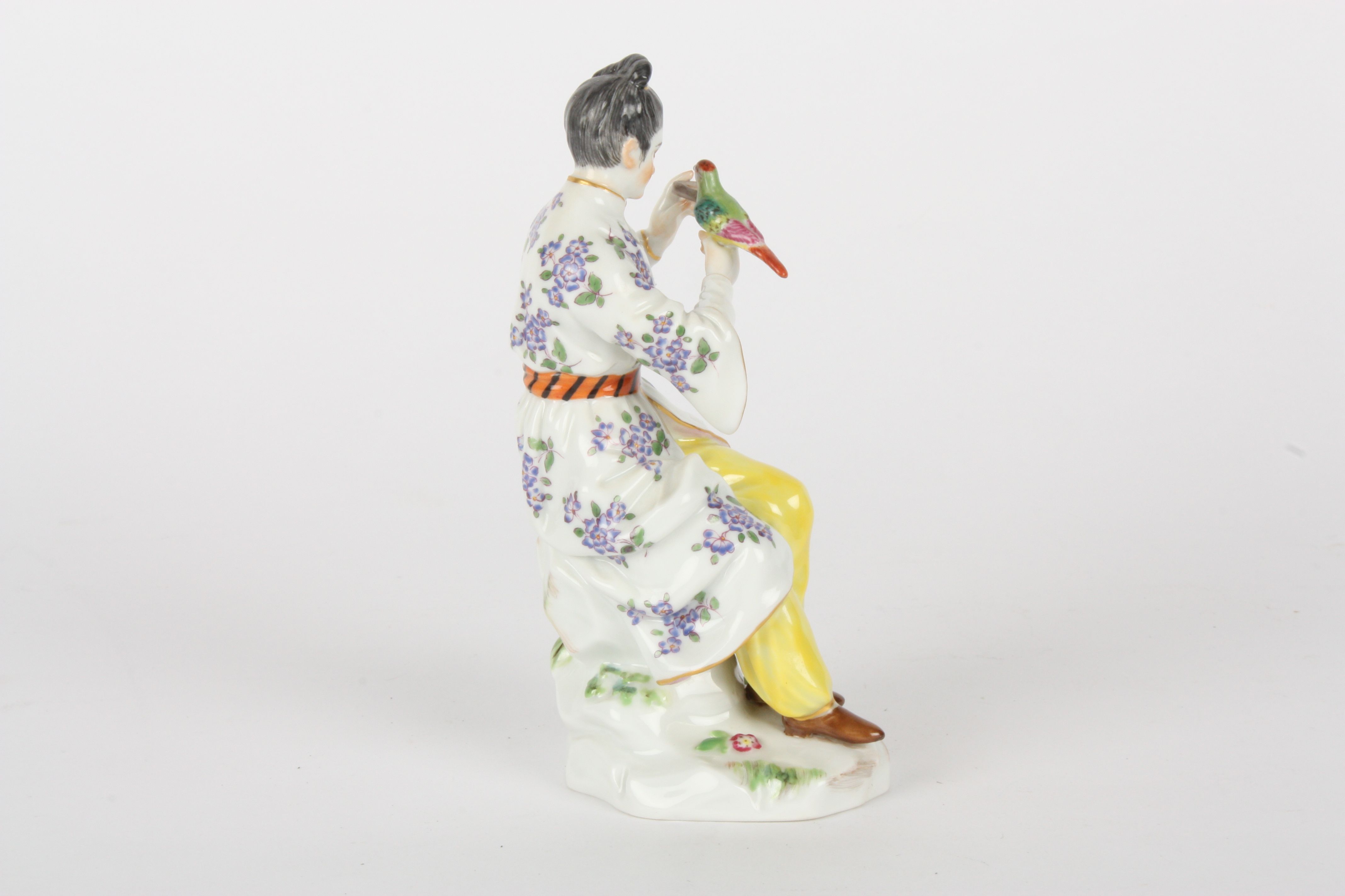 Late 20th century Meissen figure, after Elias Meyer, modelled as a seated Japanese lady feeding an - Image 4 of 5