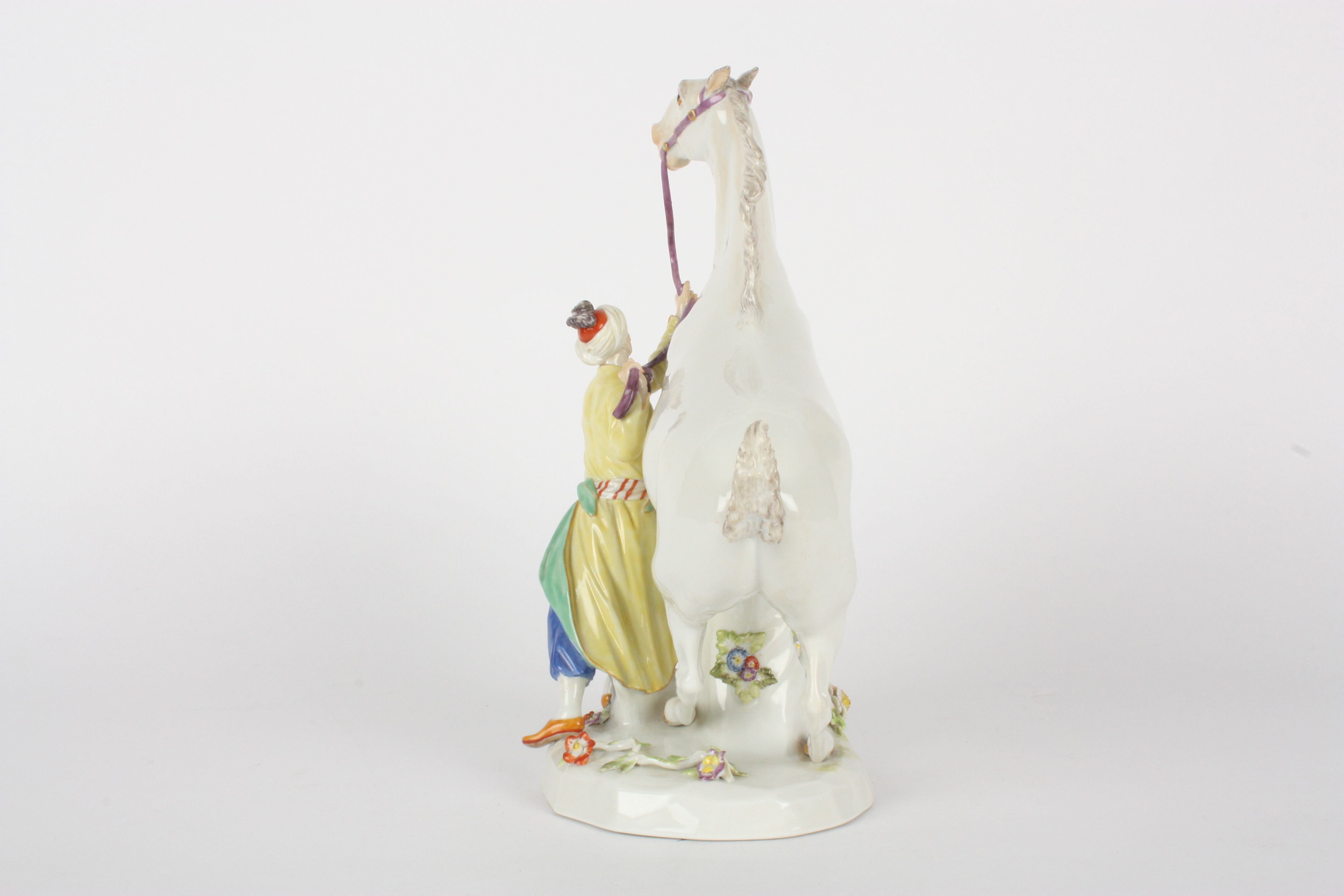Late 20th century Meissen figure group Turk with Horse, after Kaendler, modelled standing holding - Image 2 of 4