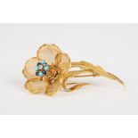 A mid 20th century French 18ct yellow gold articulated flower brooch
the flower head set with