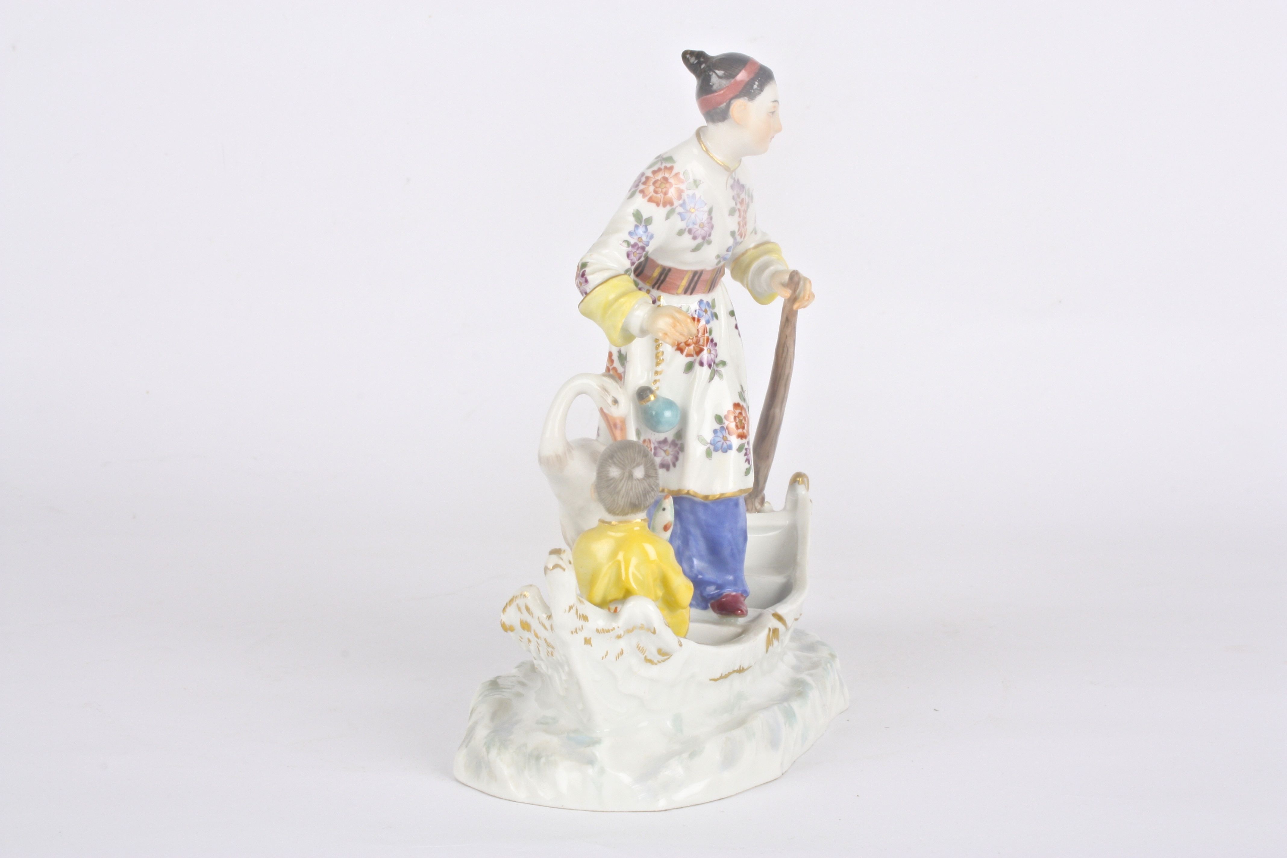 Late 20th Meissen figure group, after Kaendler/Reinicke, modelled as a Chinese lady rowing a boat - Image 2 of 5