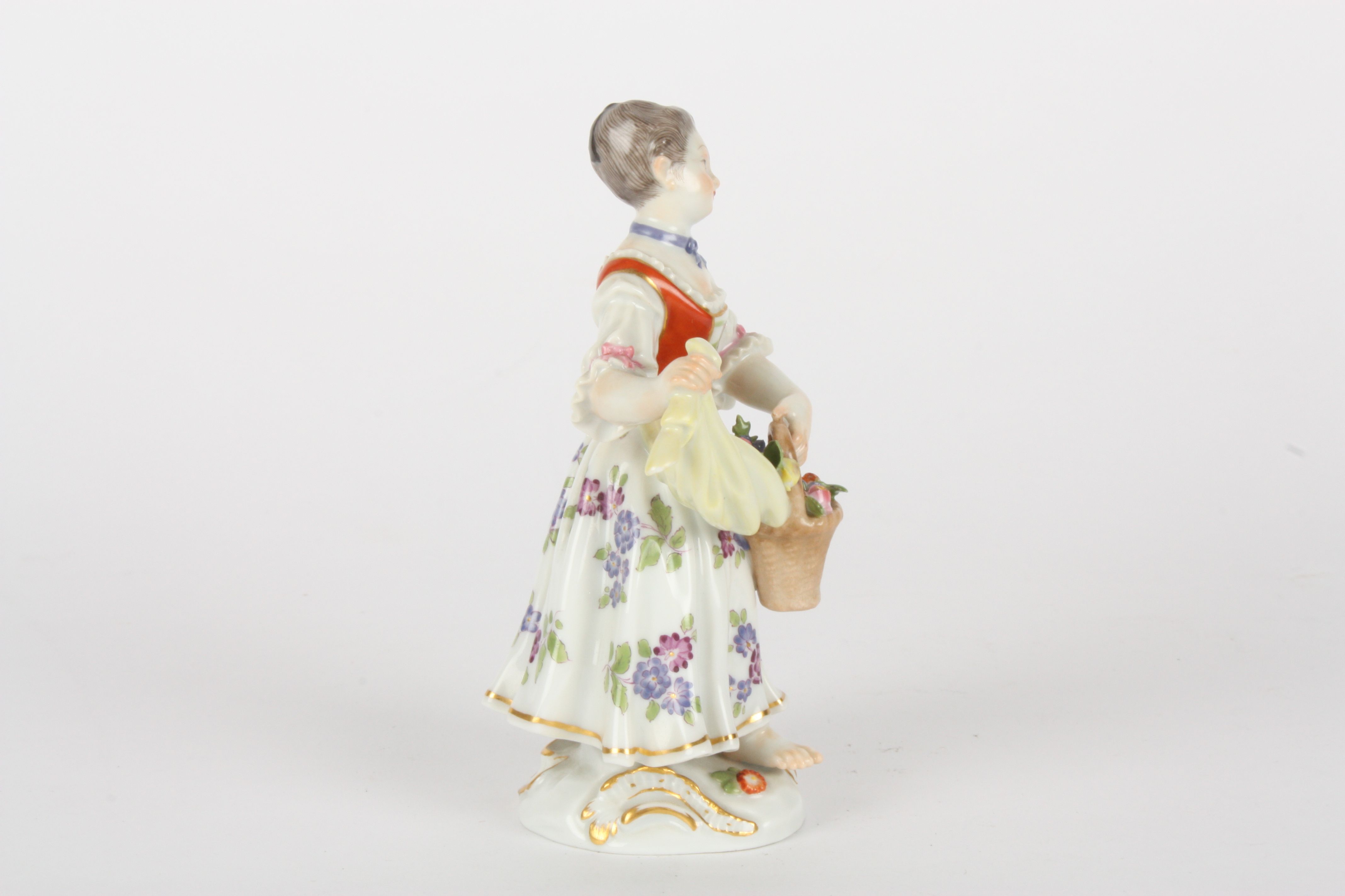 Late 20th century Meissen figure of a gardening girl, after Kaendler, modelled standing holding a - Image 4 of 5