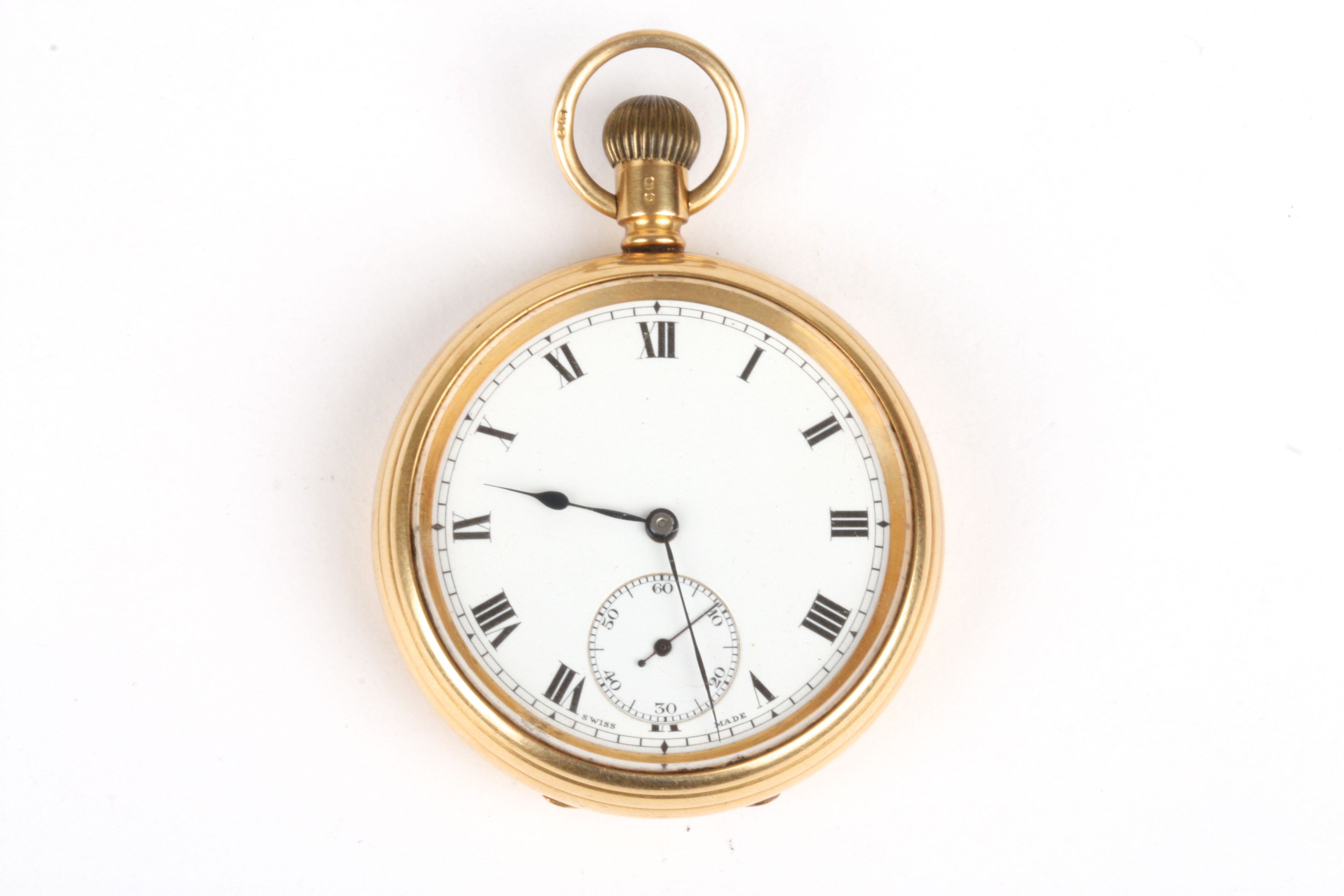 An early 20th century 18ct gold open faced pocket watch
hallmarked Chester 1919, the white enamel