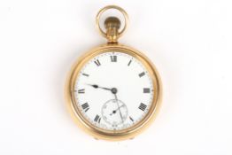 An early 20th century 18ct gold open faced pocket watchhallmarked Chester 1919, the white enamel