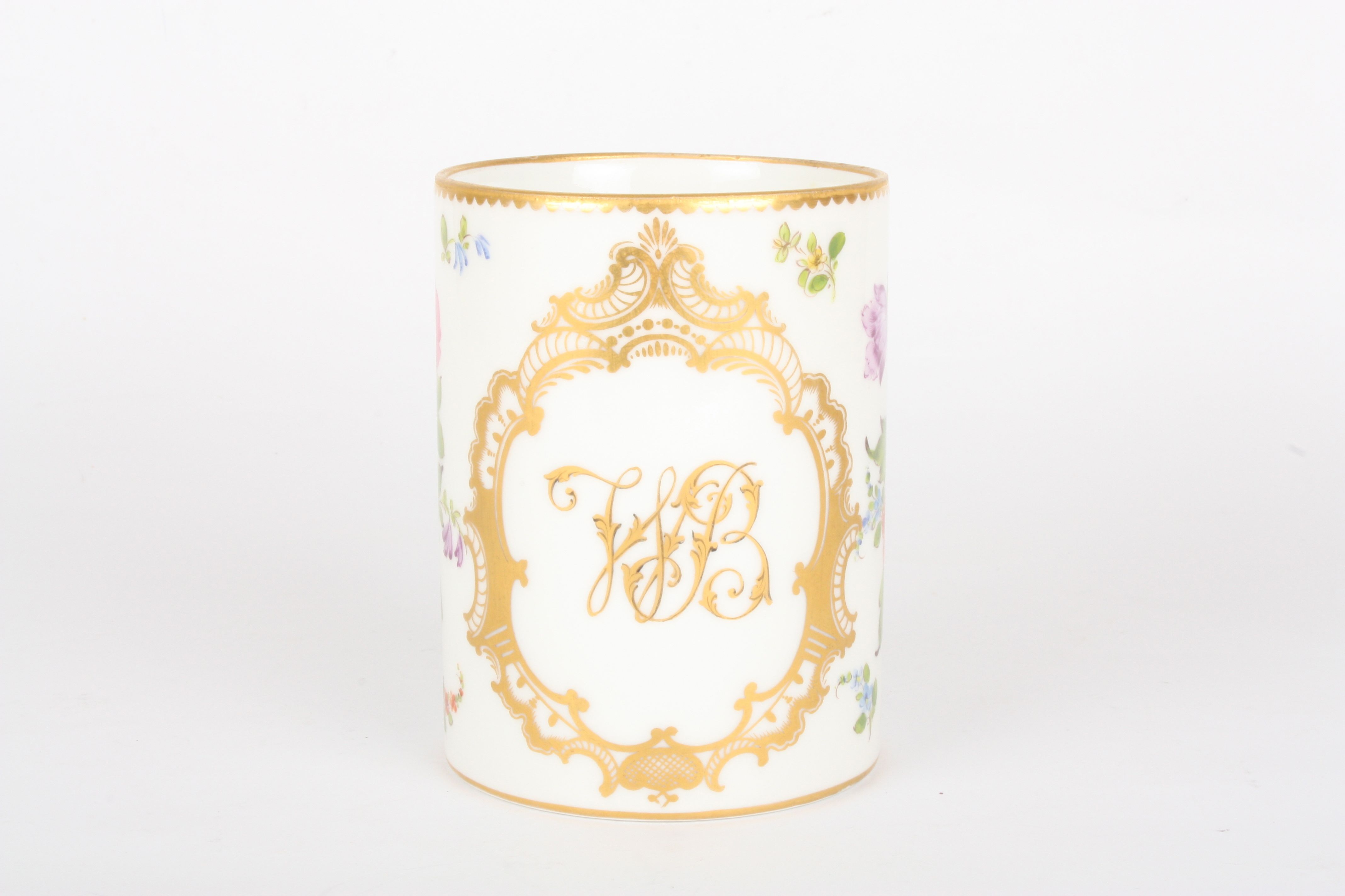 A 19th century Samson of Paris painted porcelain mug,
with central cartouche panel with monogram, - Image 2 of 4