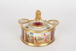 An early 19th century Royal Worcester Flight Barr & Barr porcelain inkwellwith central lidded