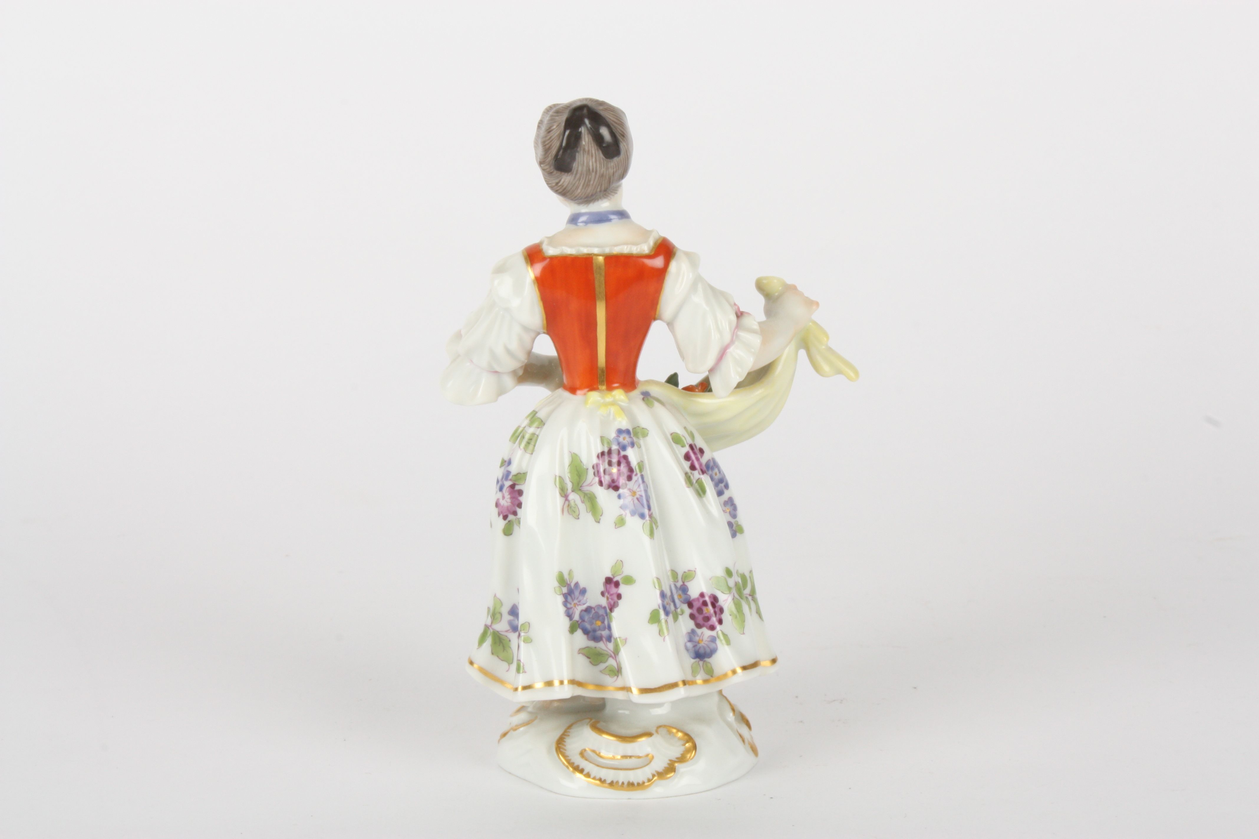 Late 20th century Meissen figure of a gardening girl, after Kaendler, modelled standing holding a - Image 2 of 5