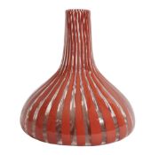 Studio of Venini 'Vase'a vase of squat form with red stripped decoration, signed on the