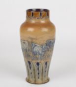 A Hannah Barlow stoneware vase for Royal Doultonlate 19th centurythe central section decorated