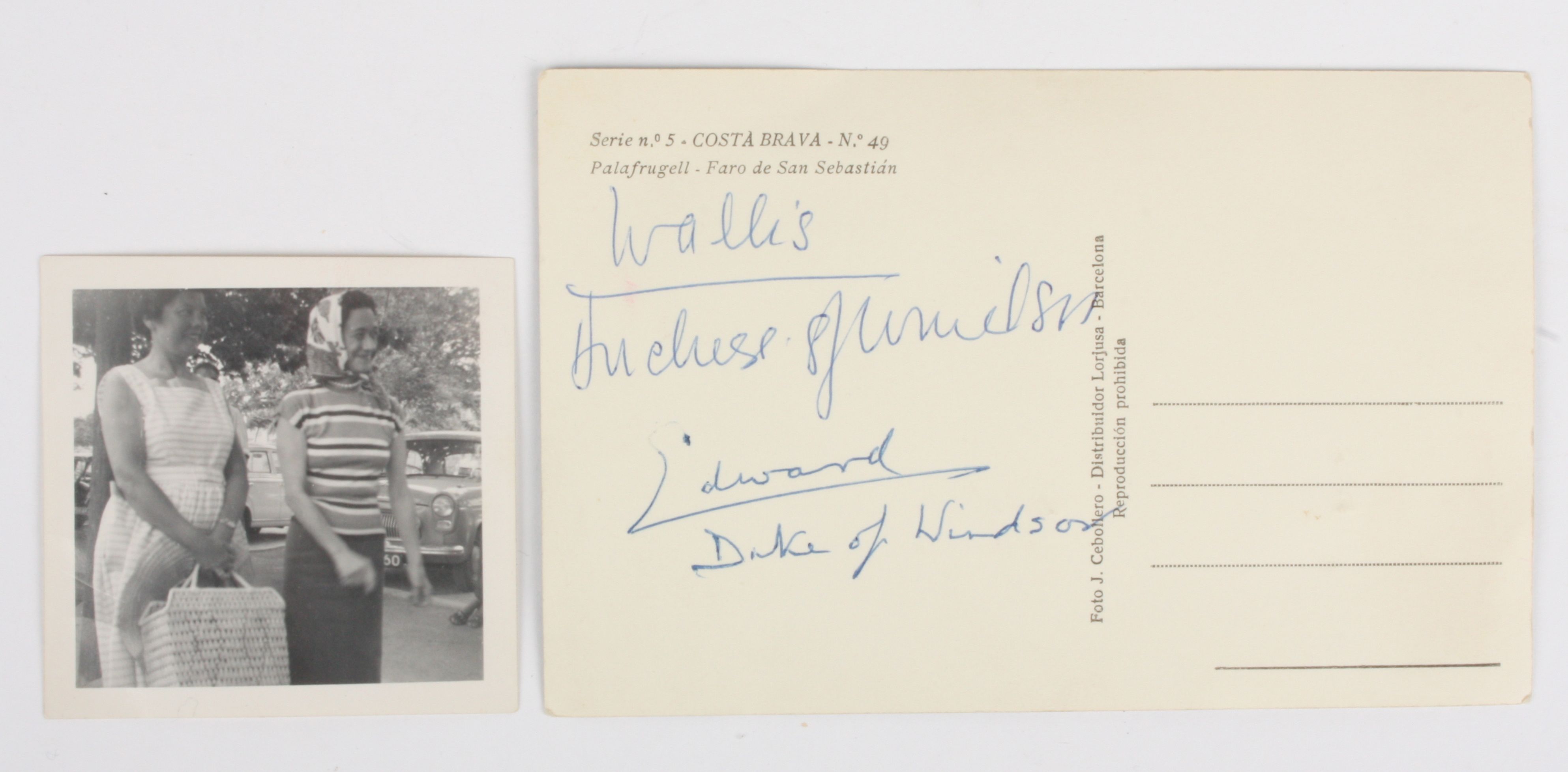A postcard signed by Wallis Simpson and Edward VII
signed 'Wallis Duchess of Windsor' and 'Edward