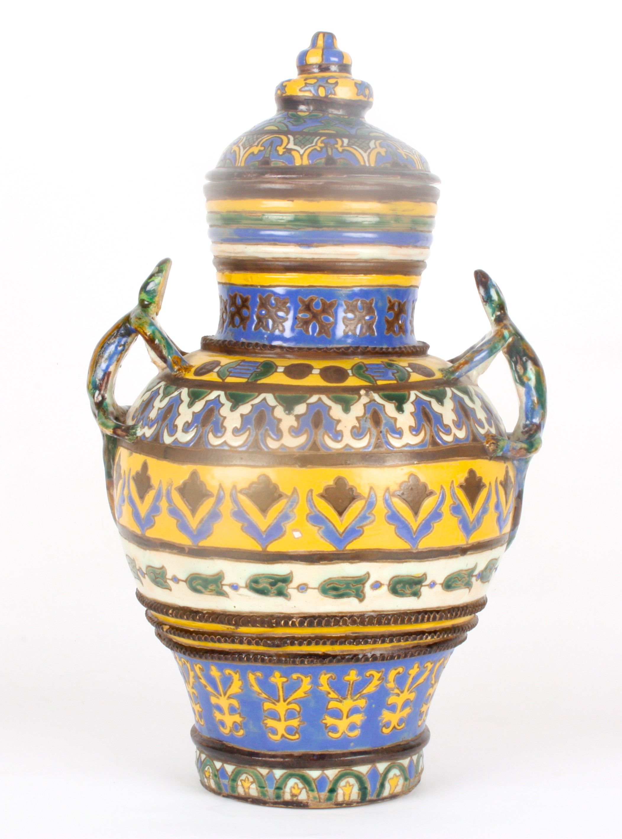 A large Persian pottery water butt and cover
naively potted and decorated in bright enamel colours - Image 5 of 6