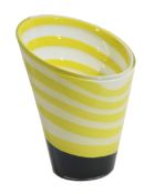 Gianni Versace for Venini'Asimmetrico'lemon and white striped asymmetric vase with black base,