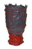 Gaetano Pesce (b.1939)'Pompitu XXL'vase, grey and red, constructed from hand poured resin, with