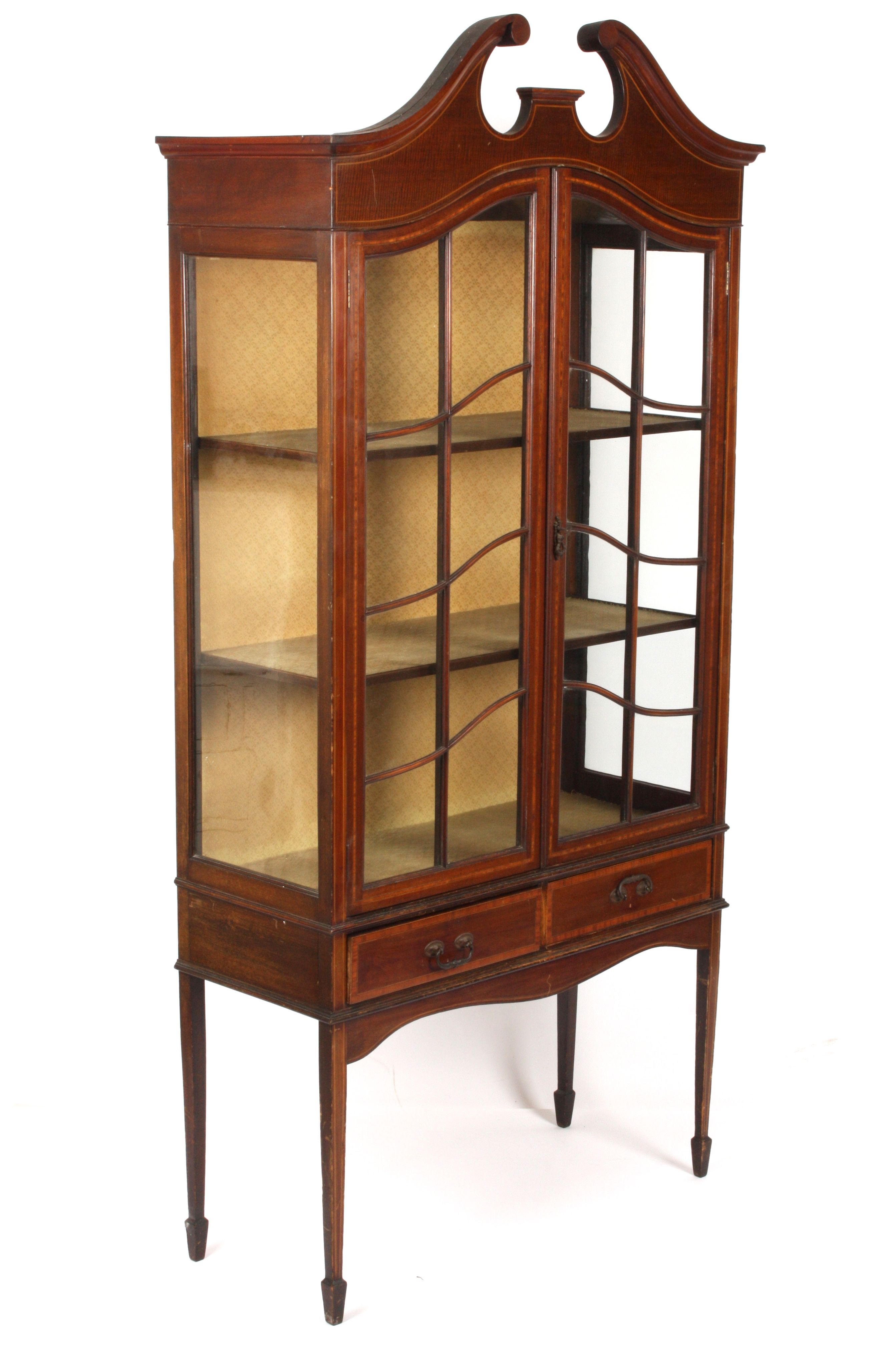 An Edwardian mahogany display cabinet
the two glazed front doors opening to reveal two shelves above - Image 2 of 2