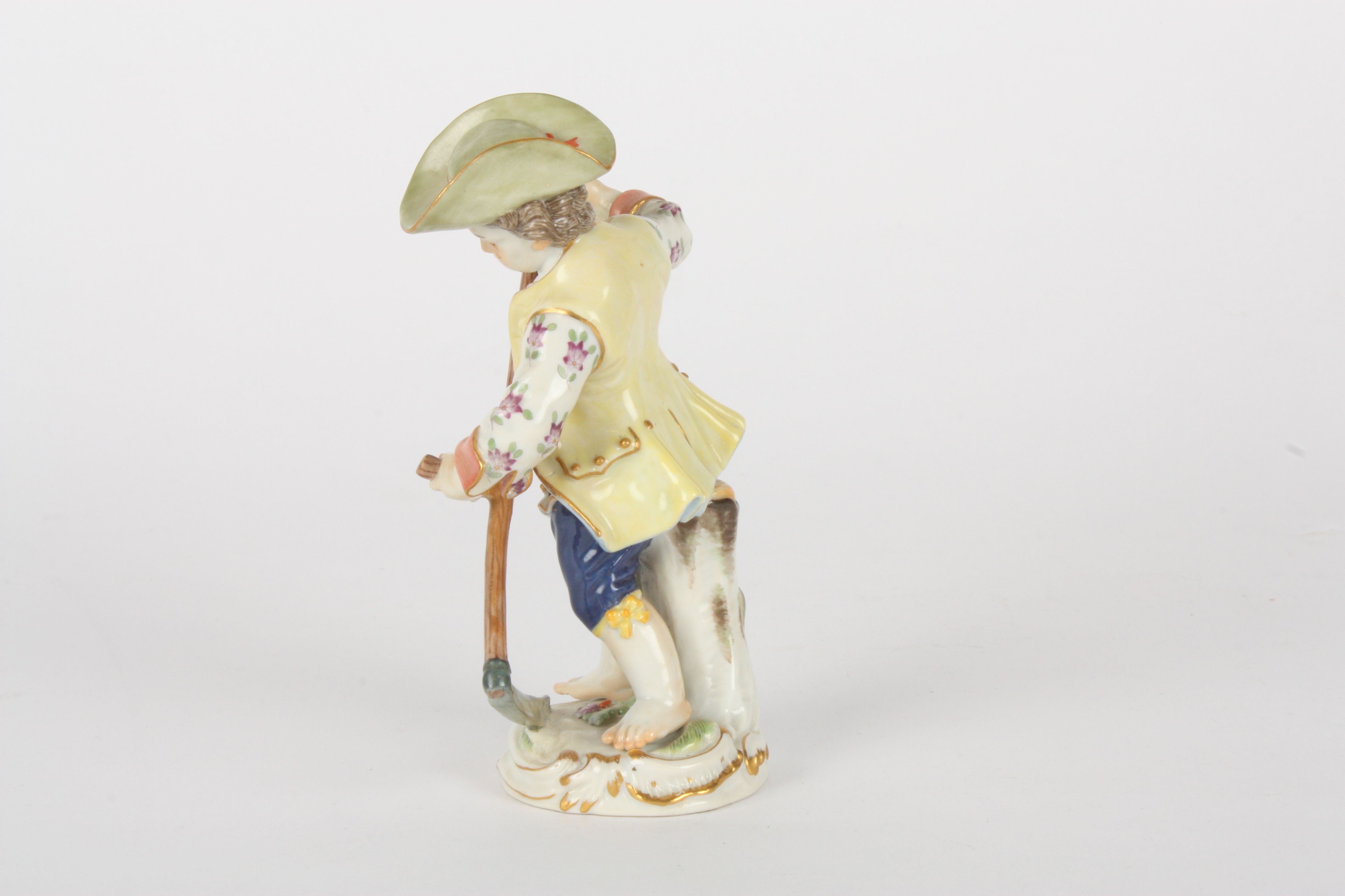 Late 20th century Meissen figure of a gardening boy, after Kaendler, modelled working with a scythe, - Image 3 of 5