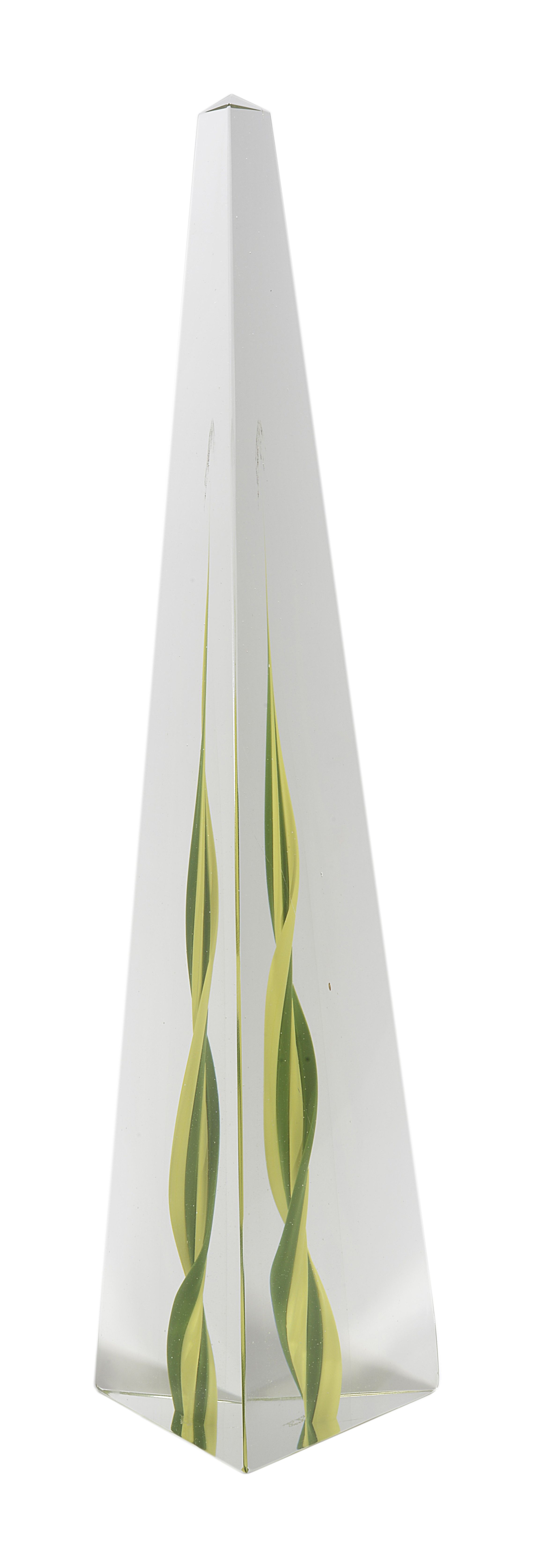 Venini
'Obelisk'
clear glass obelisk with yellow and green twist, etched signature to base venini