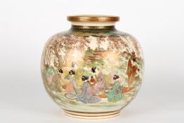 A large Japanese Satsuma globular vasecirca 1900, finely painted all round with a scene of ladies