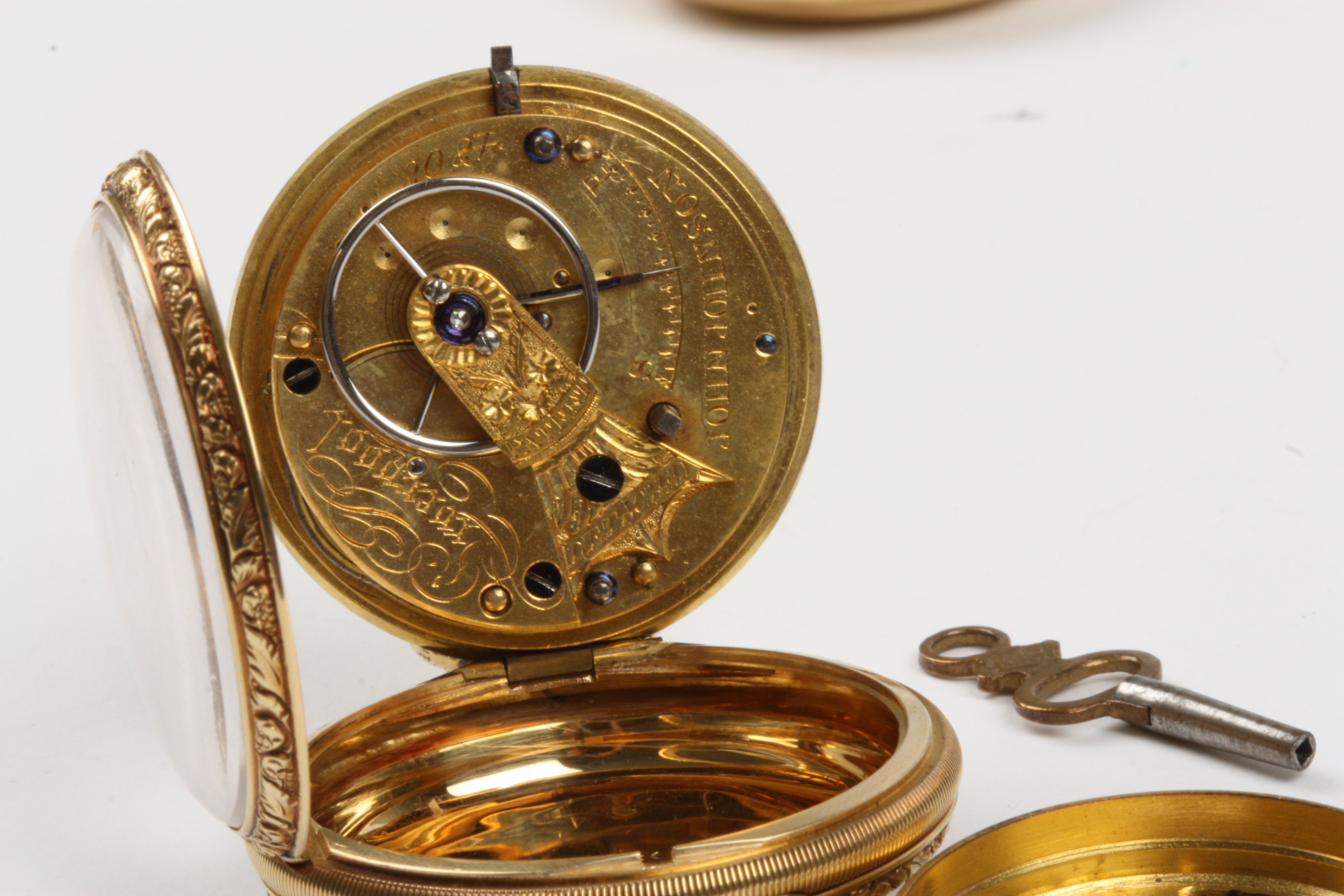 An early 19th century 18ct gold open face pocket watch by John Johnson
the gilt engine turned dial - Image 4 of 4