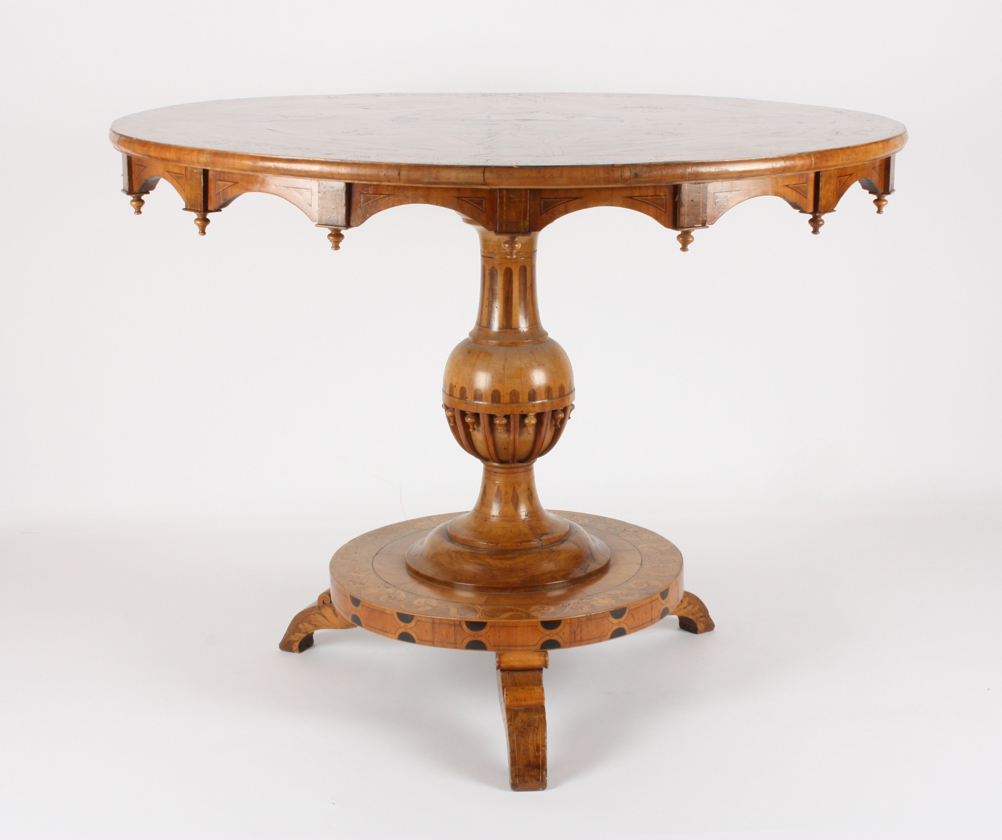 A good 19th century walnut marquetry tilt-top centre table with maritime interest
the centre - Image 4 of 5